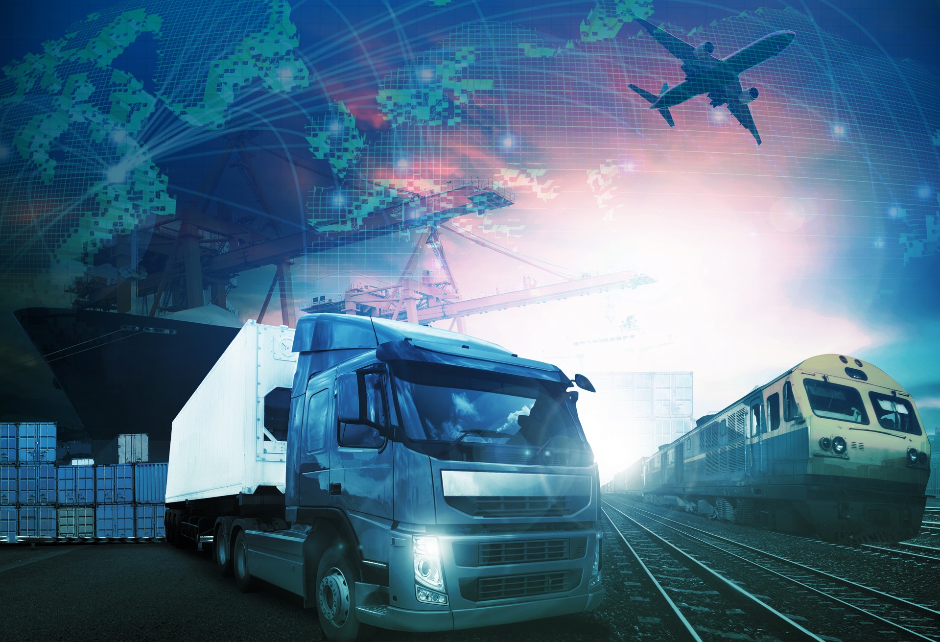 world trading with industries truck,trains,ship and air cargo